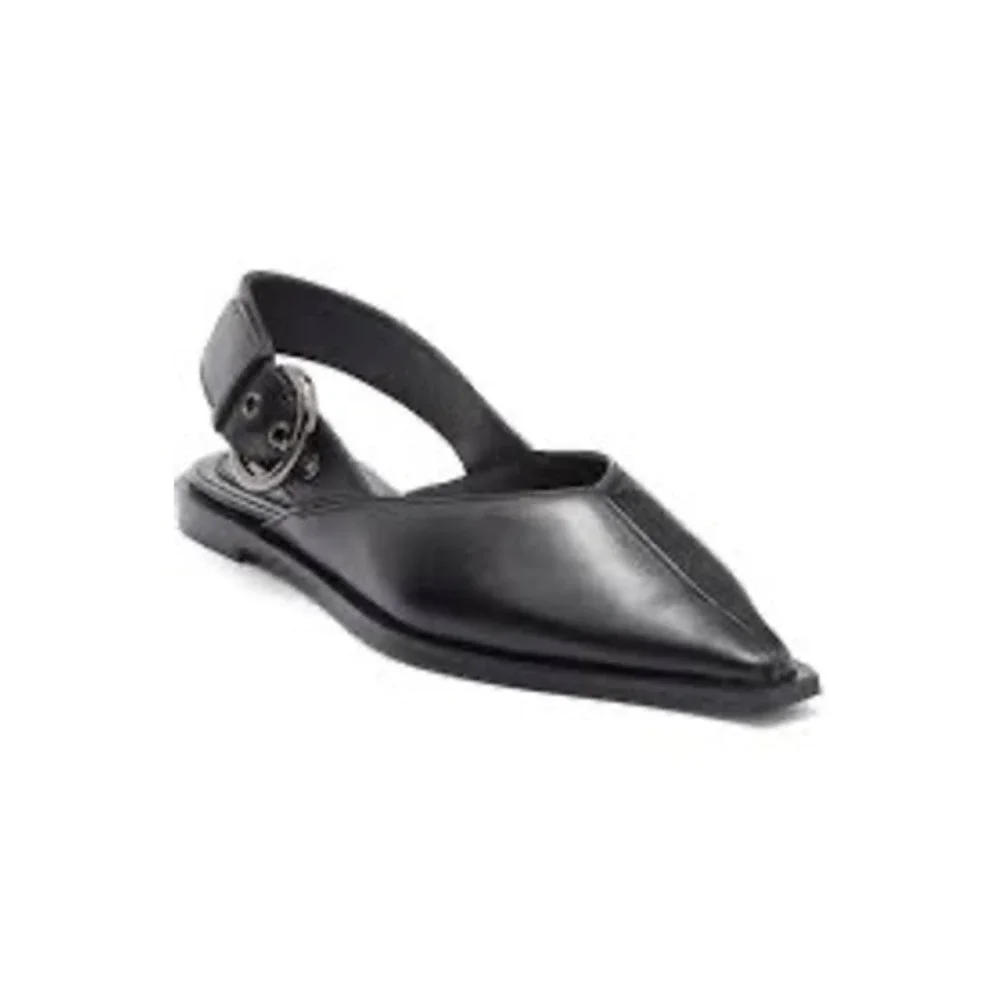 Jeffrey Campbell Scone Black Leather Pointed Toe Buckle Flats 11 Small Flaw